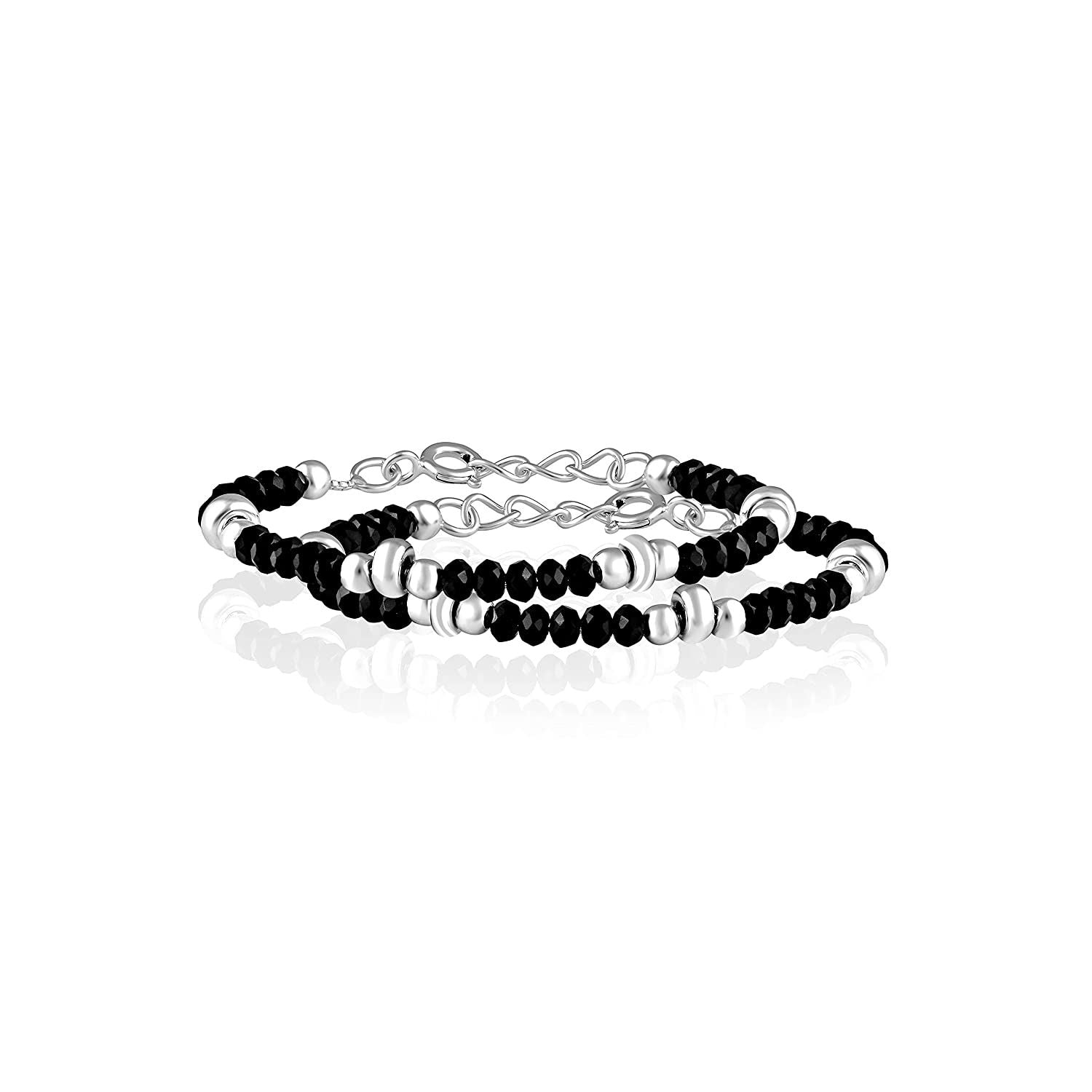 925 Sterling Silver Black Beads Nazariya Bracelet for Kids