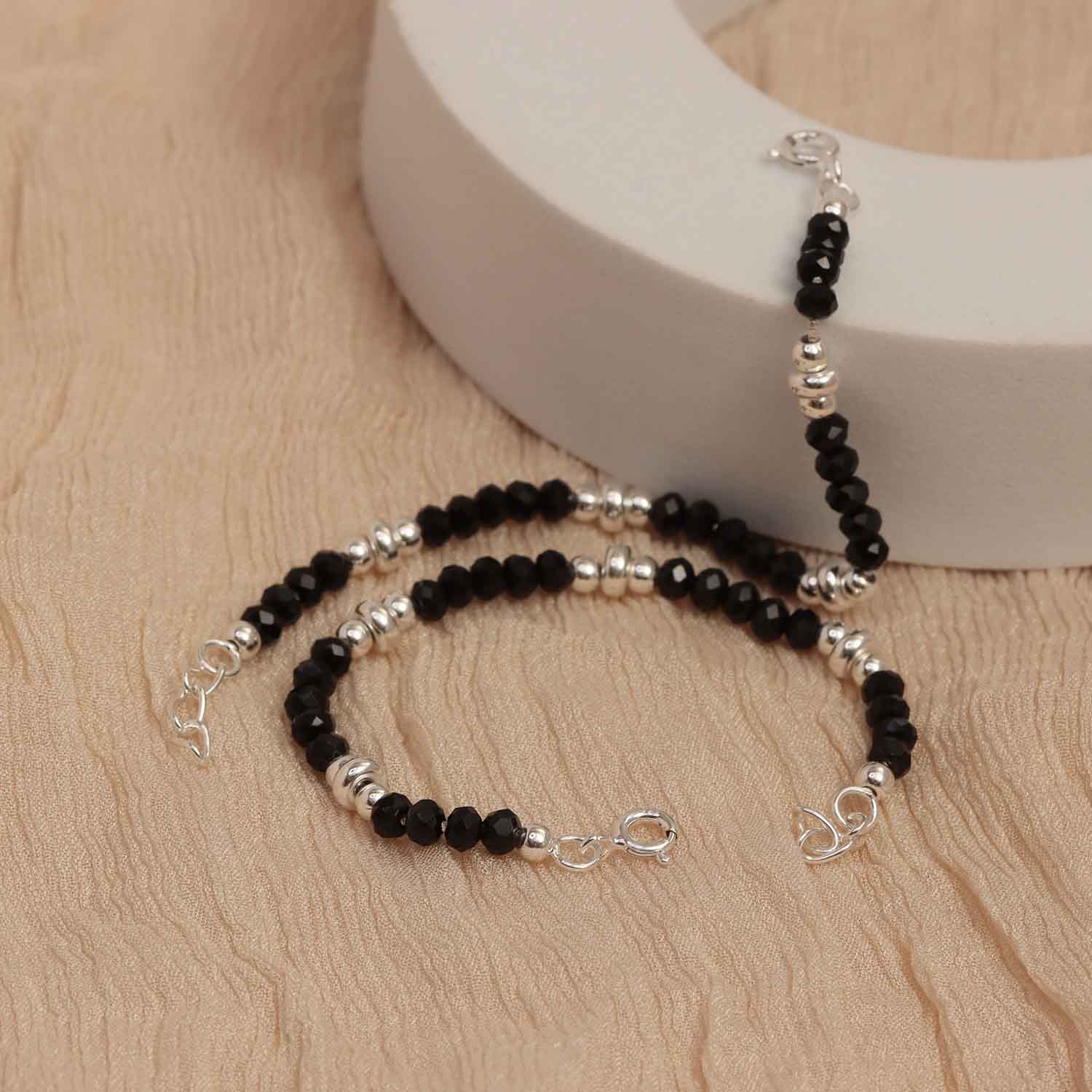 925 Sterling Silver Black Beads Nazariya Bracelet for Kids