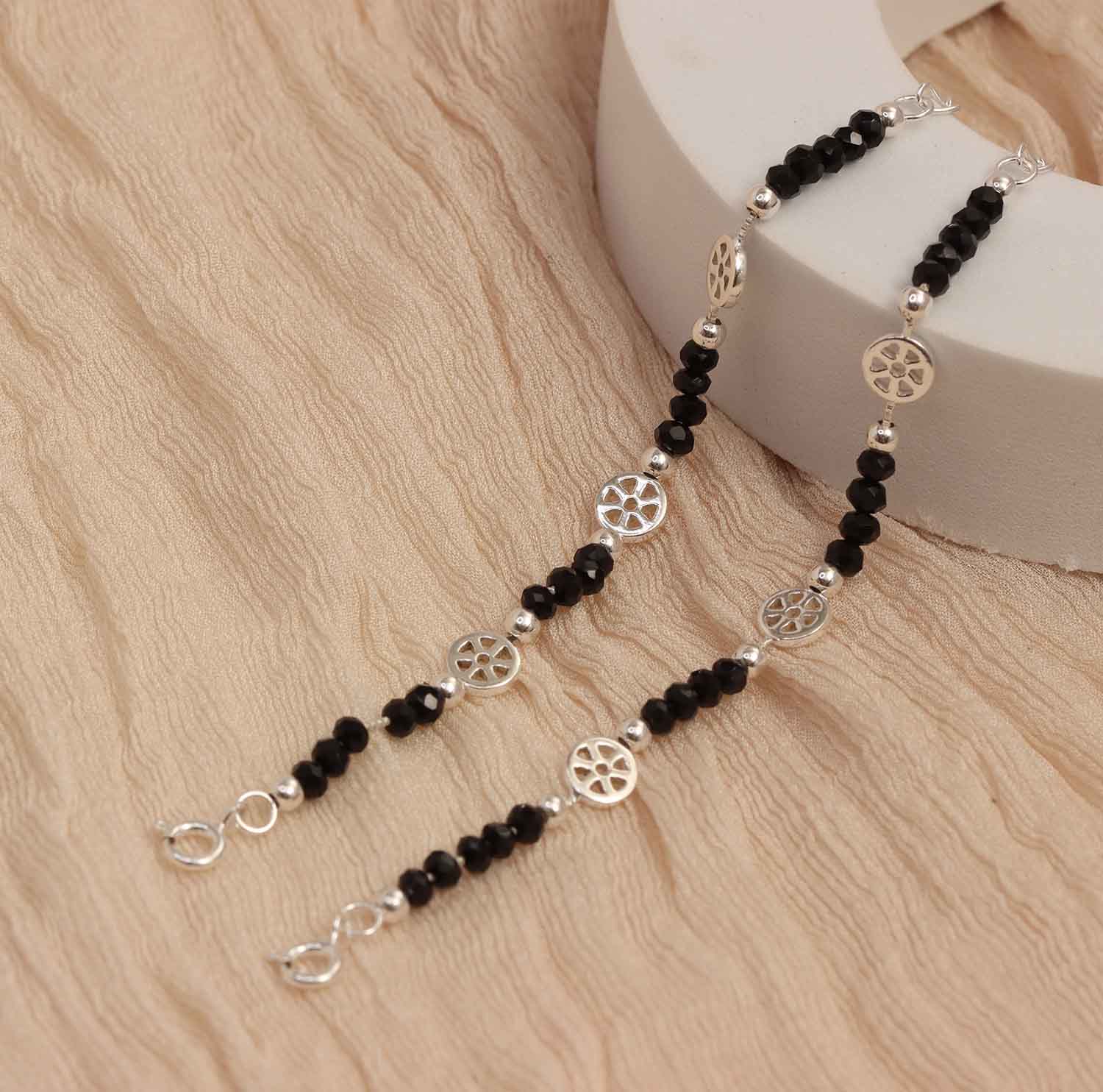 925 Sterling Silver Black Beads Nazariya Bracelet for Kids