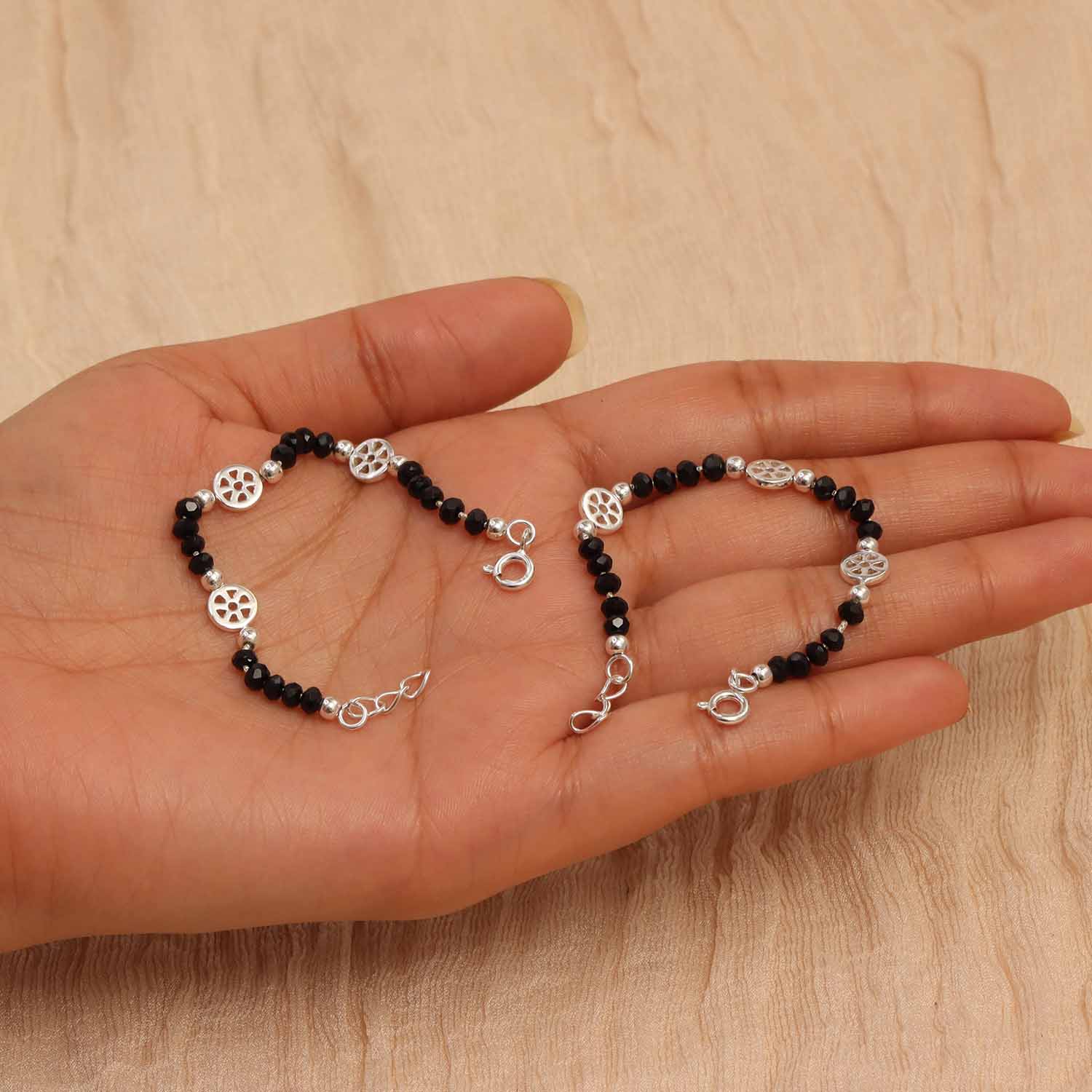 925 Sterling Silver Black Beads Nazariya Bracelet for Kids