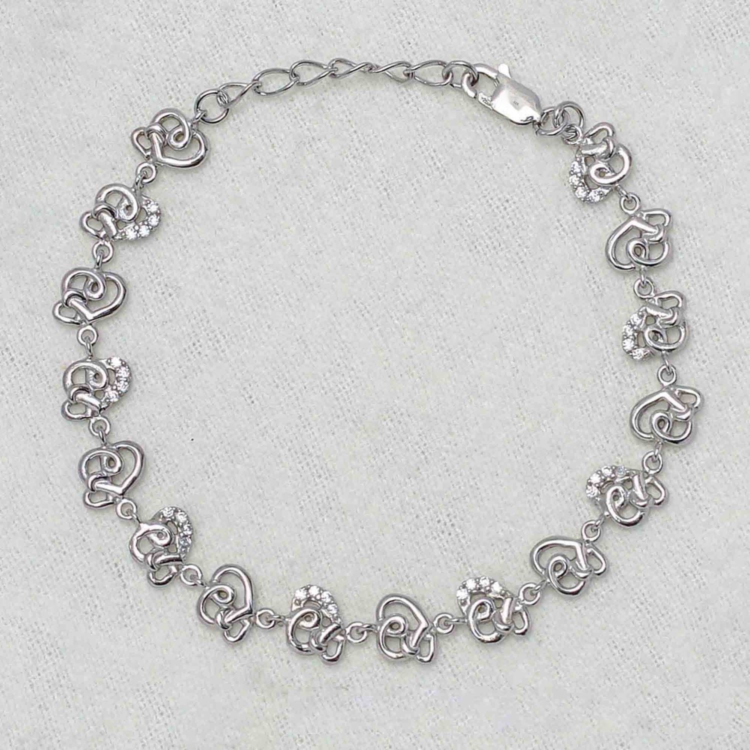 925 Sterling Silver Designer Cz Heart Style Tennis Bracelet for Women and Girls