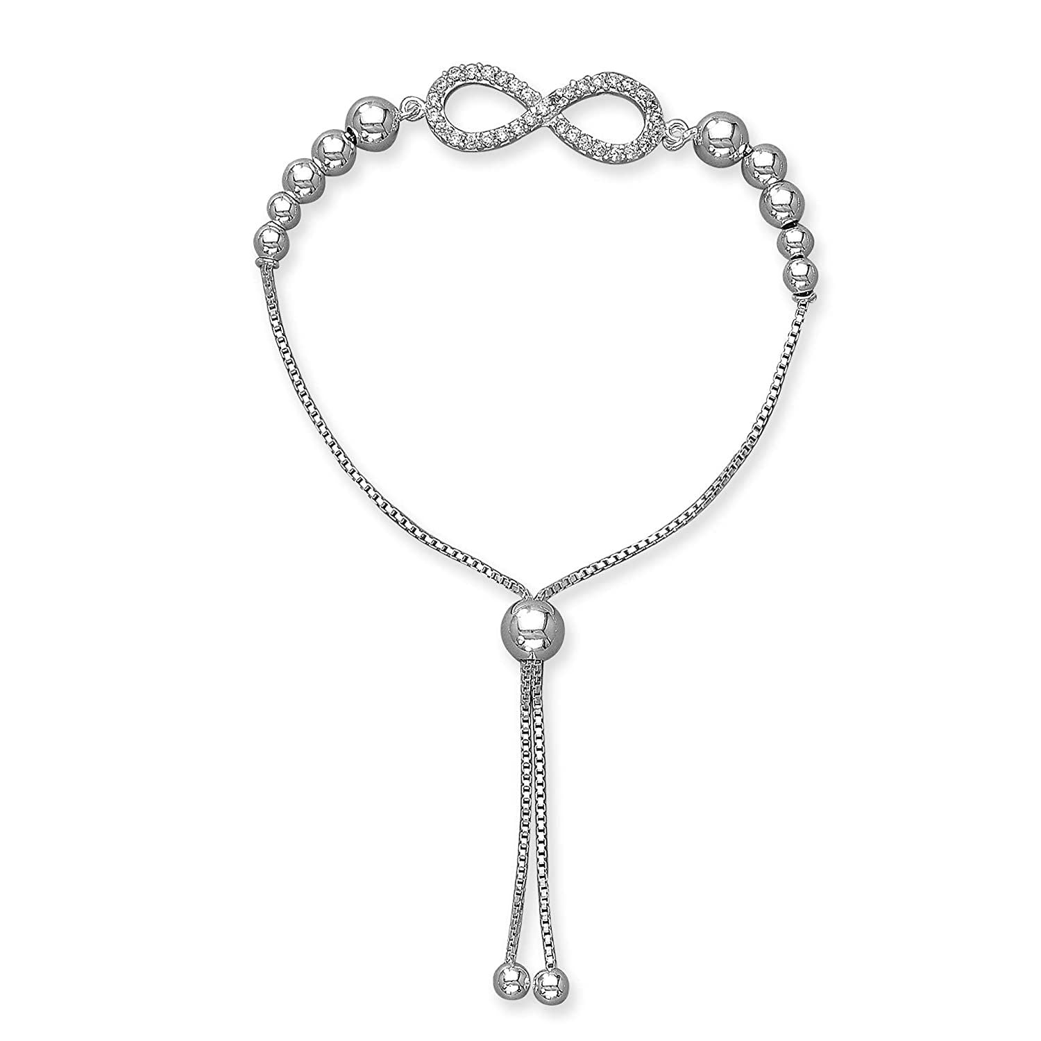 925 Sterling Silver Infinity CZ Ball Bead Sliding Bolo Bracelets for Women and Girls