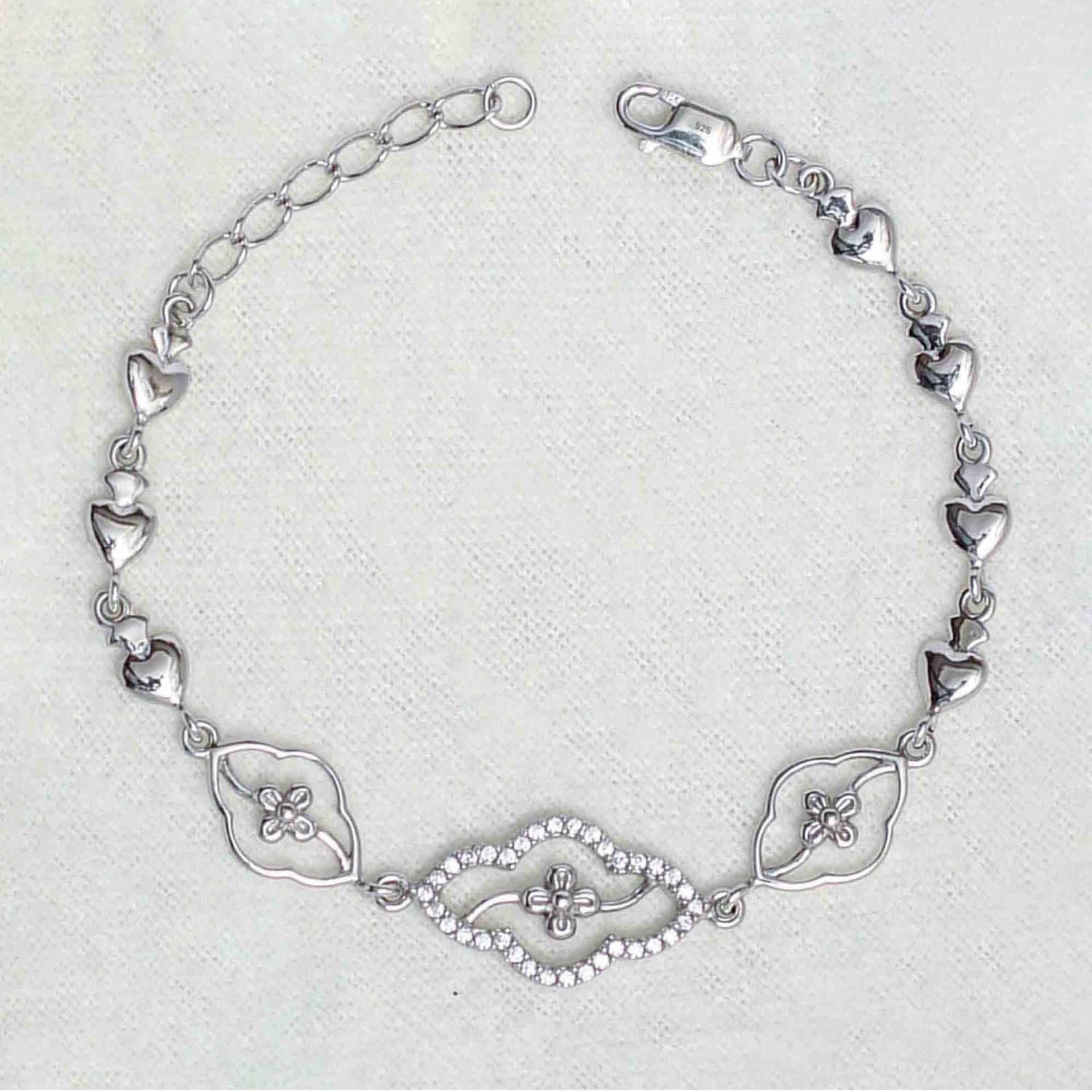 925 Sterling Silver Designer Cz Floral Tennis Bracelet for Women and Girls