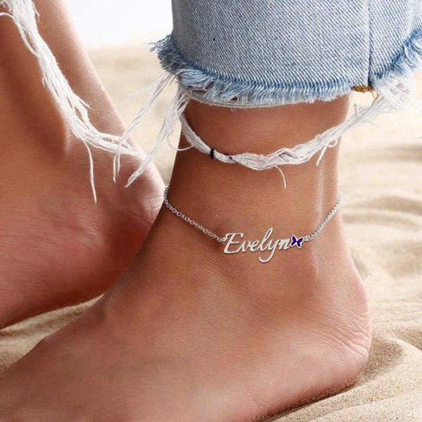 Personalised 925 Sterling Silver Name and Enamel Anklet for Womens and Girls