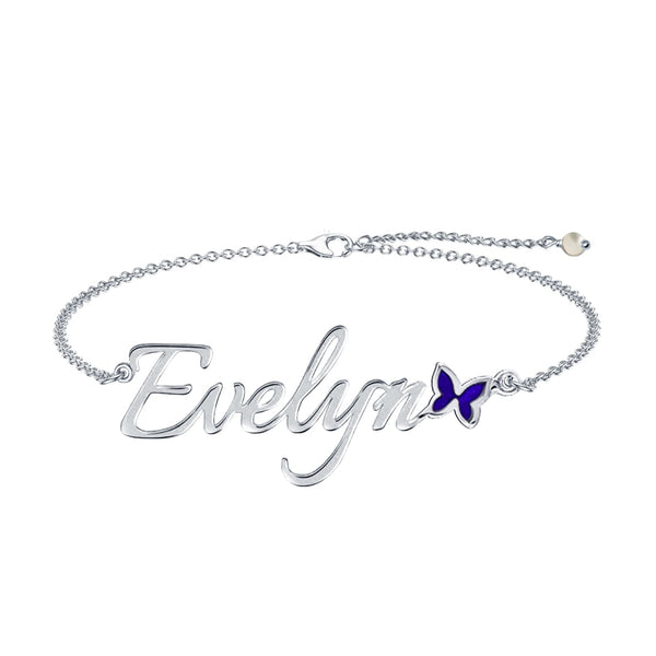 Personalised 925 Sterling Silver Name and Enamel Anklet for Womens and Girls