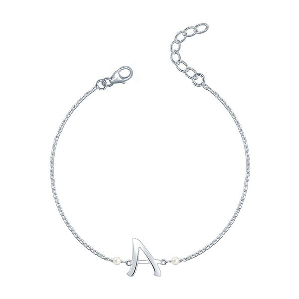 Personalised 925 Sterling Silver Letter Anklet with Pearl for Womens and Girls