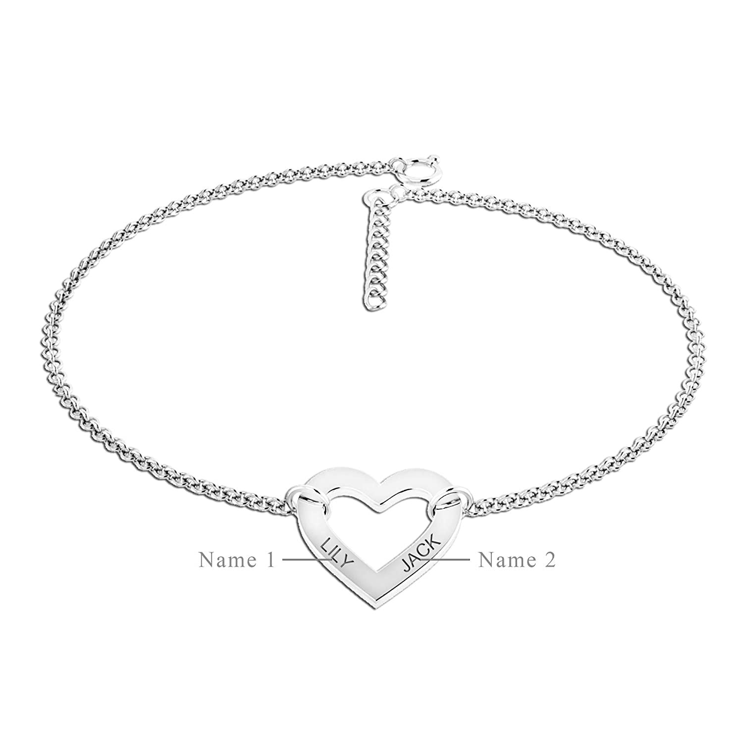 Personalised 925 Sterling Silver Heart Initial Bracelet for Teen Women