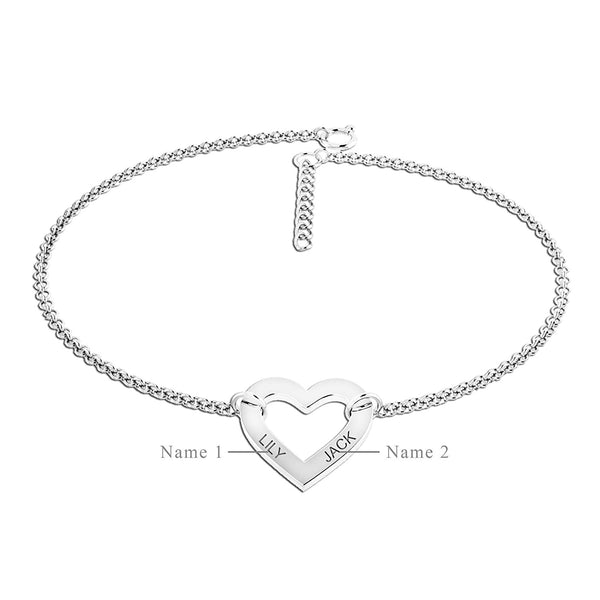 Personalised 925 Sterling Silver Heart Initial Bracelet for Teen Women