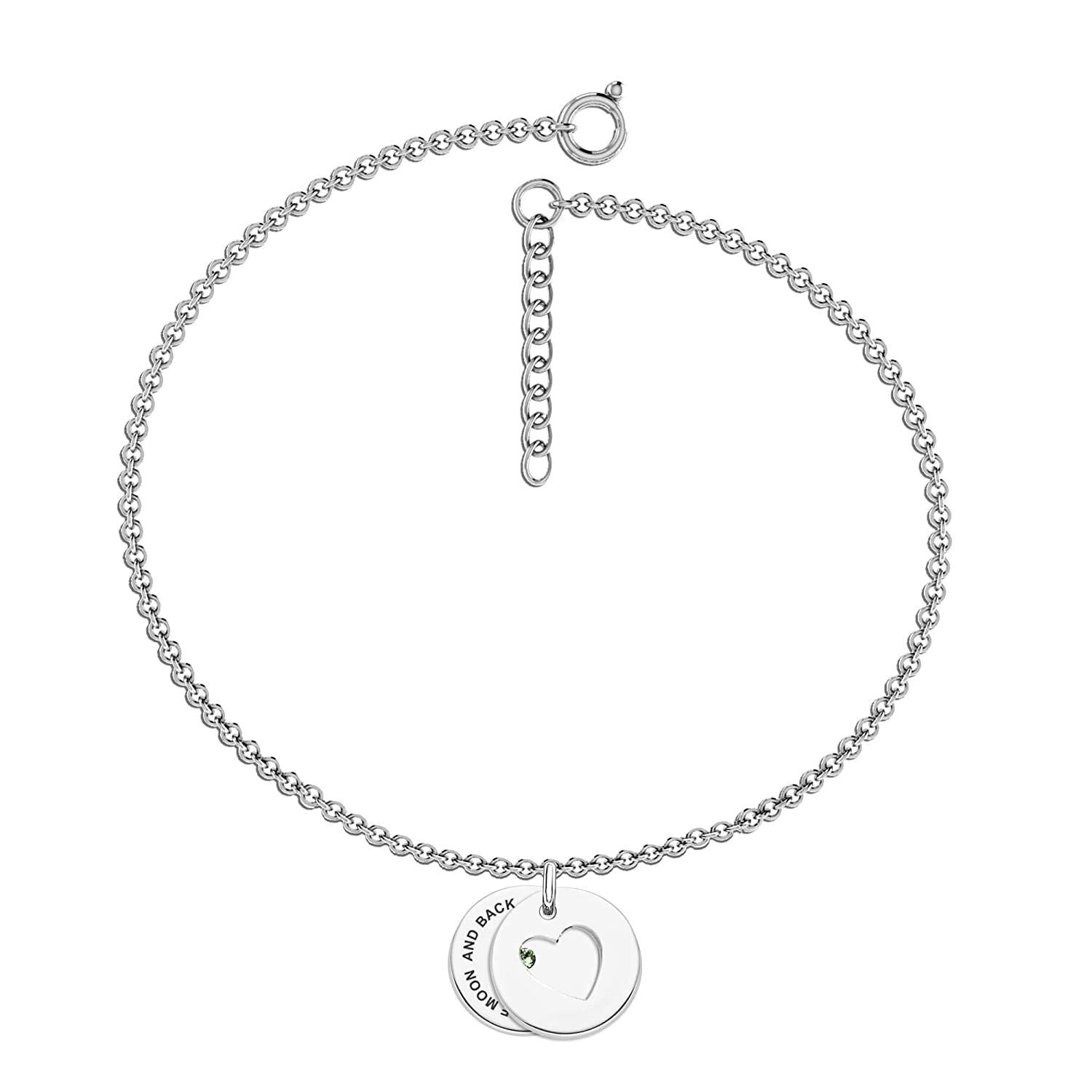 Personalised 925 Sterling Silver Message Heart Birthstone Bracelet for Teen Women