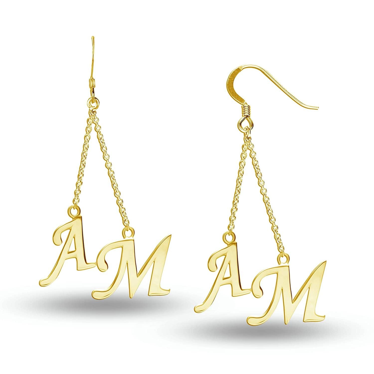 Personalised 925 Sterling Silver Gold Plated Initial Tassel Dangler Earrings for Teen Women