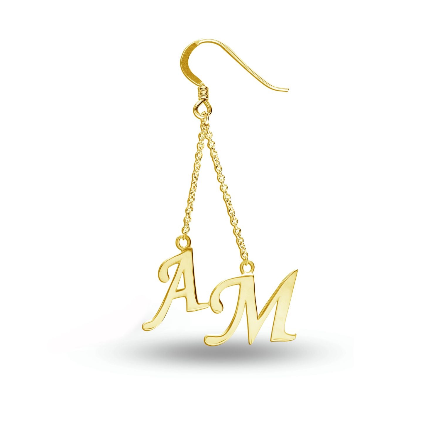 Personalised 925 Sterling Silver Gold Plated Initial Tassel Dangler Earrings for Teen Women