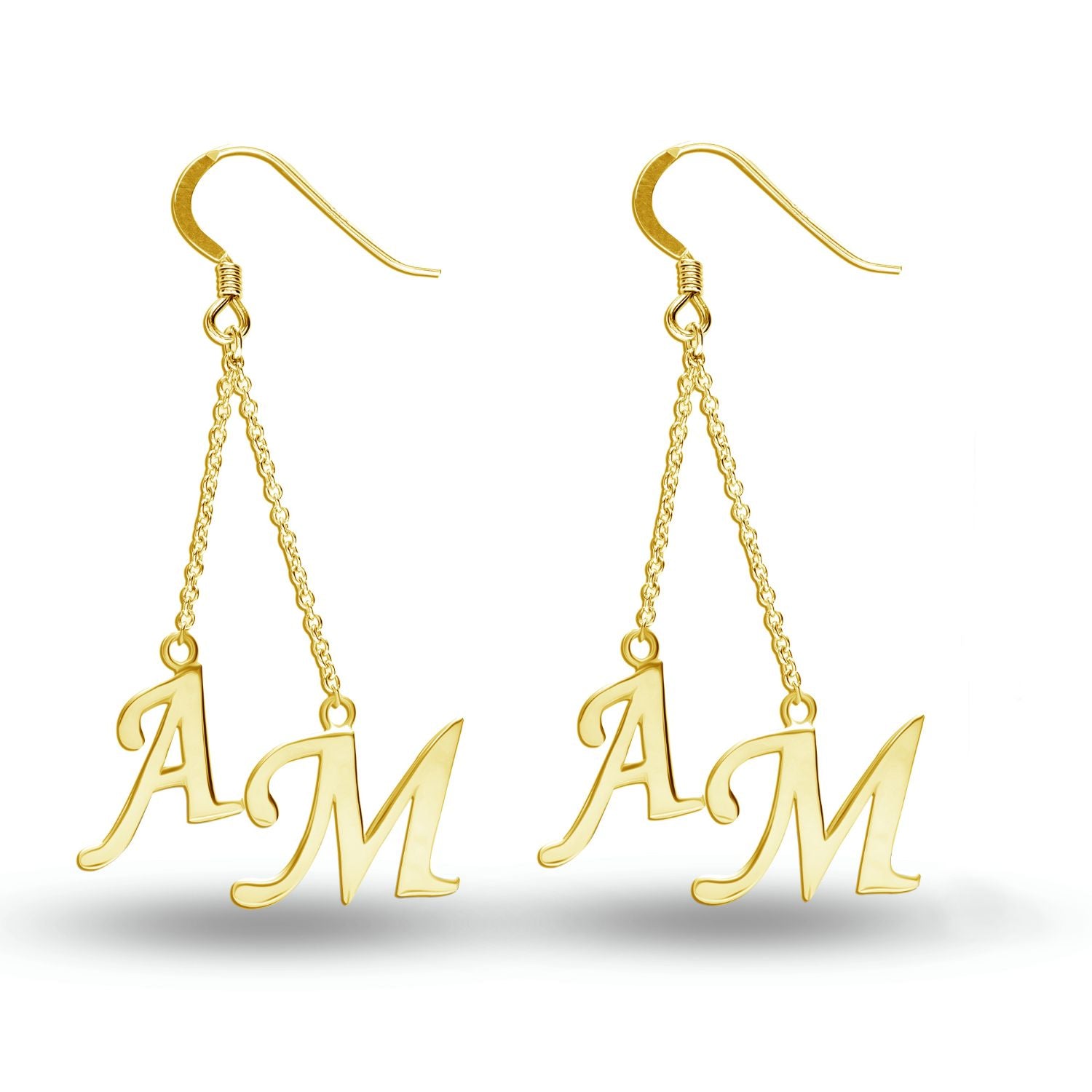 Personalised 925 Sterling Silver Gold Plated Initial Tassel Dangler Earrings for Teen Women