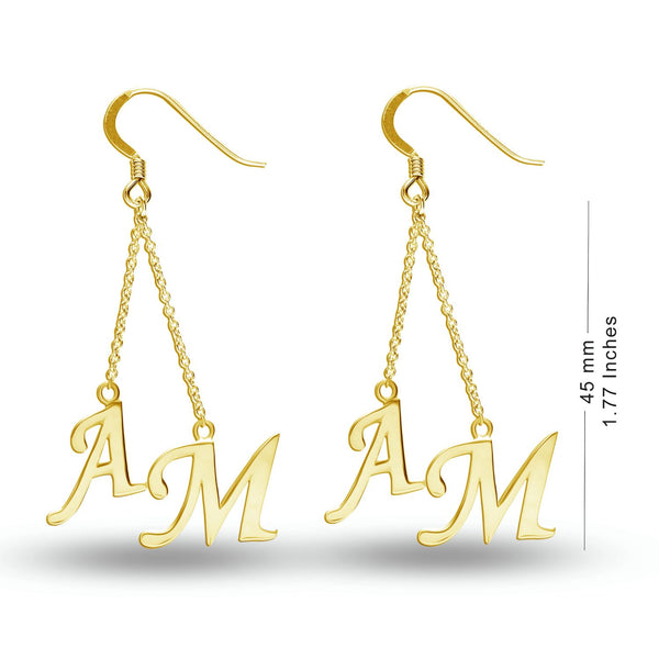 Personalised 925 Sterling Silver Gold Plated Initial Tassel Dangler Earrings for Teen Women