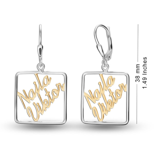 Personalised 925 Sterling Silver Tone Name Couple Dangle Earrings for Teen Women