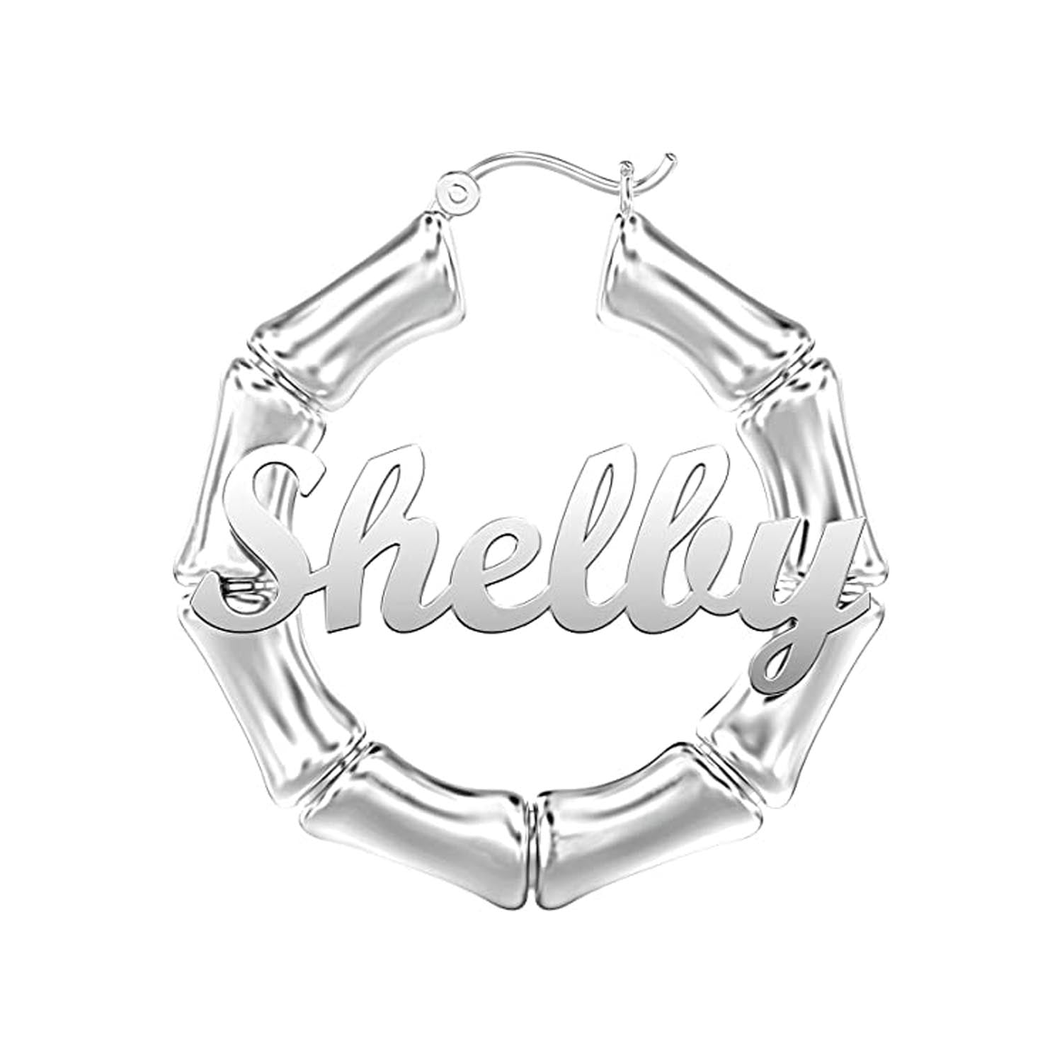 Personalised Customised 925 Sterling Silver Bamboo Name Hoop Earrings for Women and Girls 50 MM