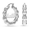 Personalised Customised 925 Sterling Silver Bamboo Name Hoop Earrings for Women and Girls