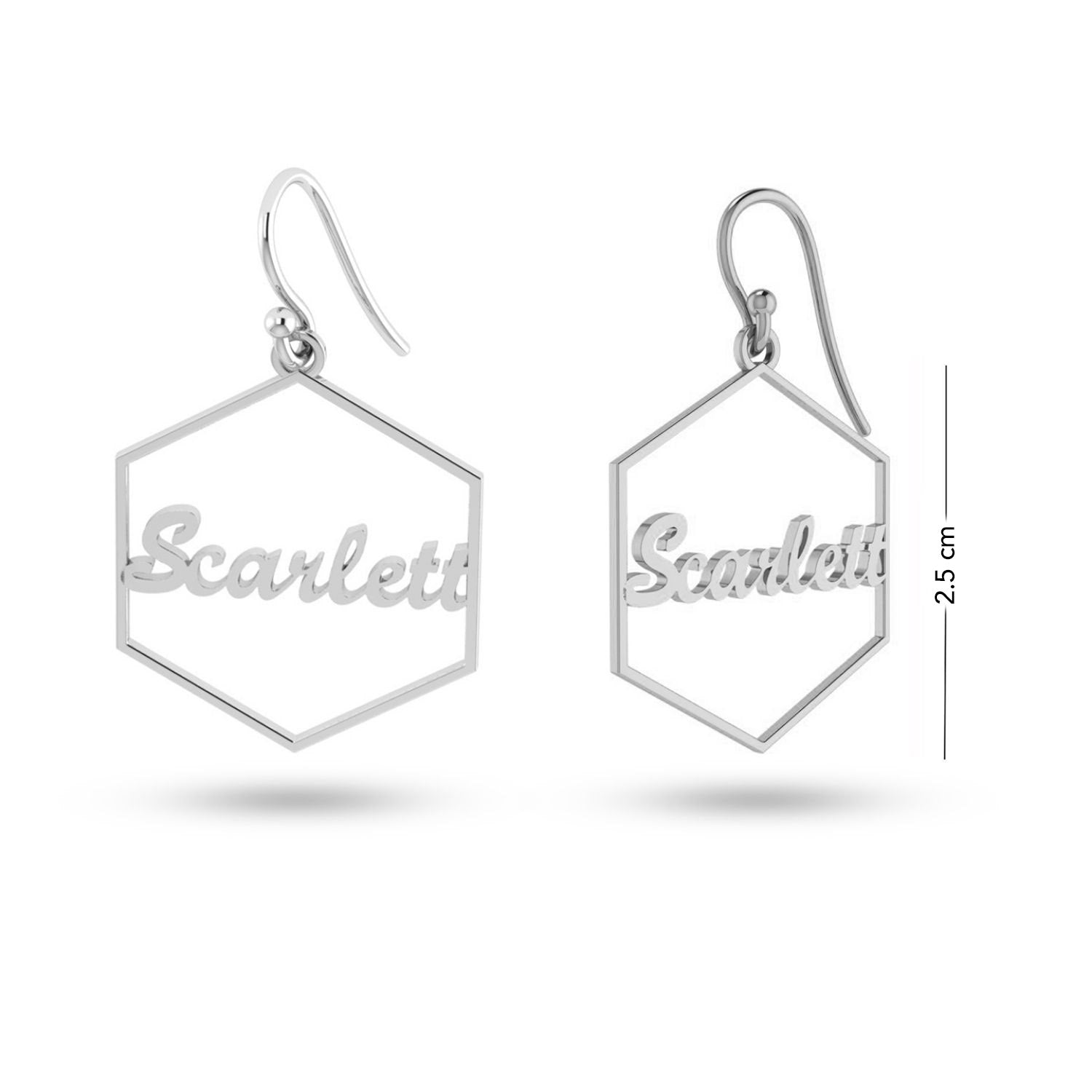 Personalised 925 Sterling Silver Name Hexagon Shape Earring for Teen Women