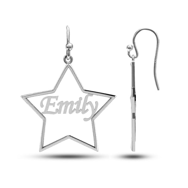 Personalised 925 Sterling Silver Name Star Shape Earring for Teen Women