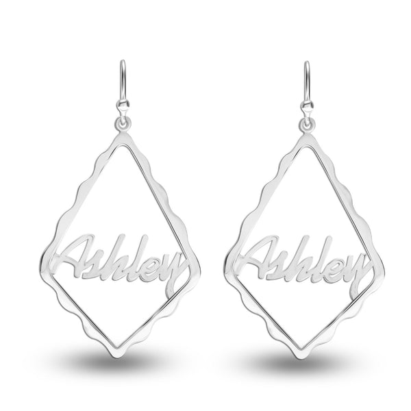 Personalised 925 Sterling Silver Name Rhombus Shape Earring for Teen Women