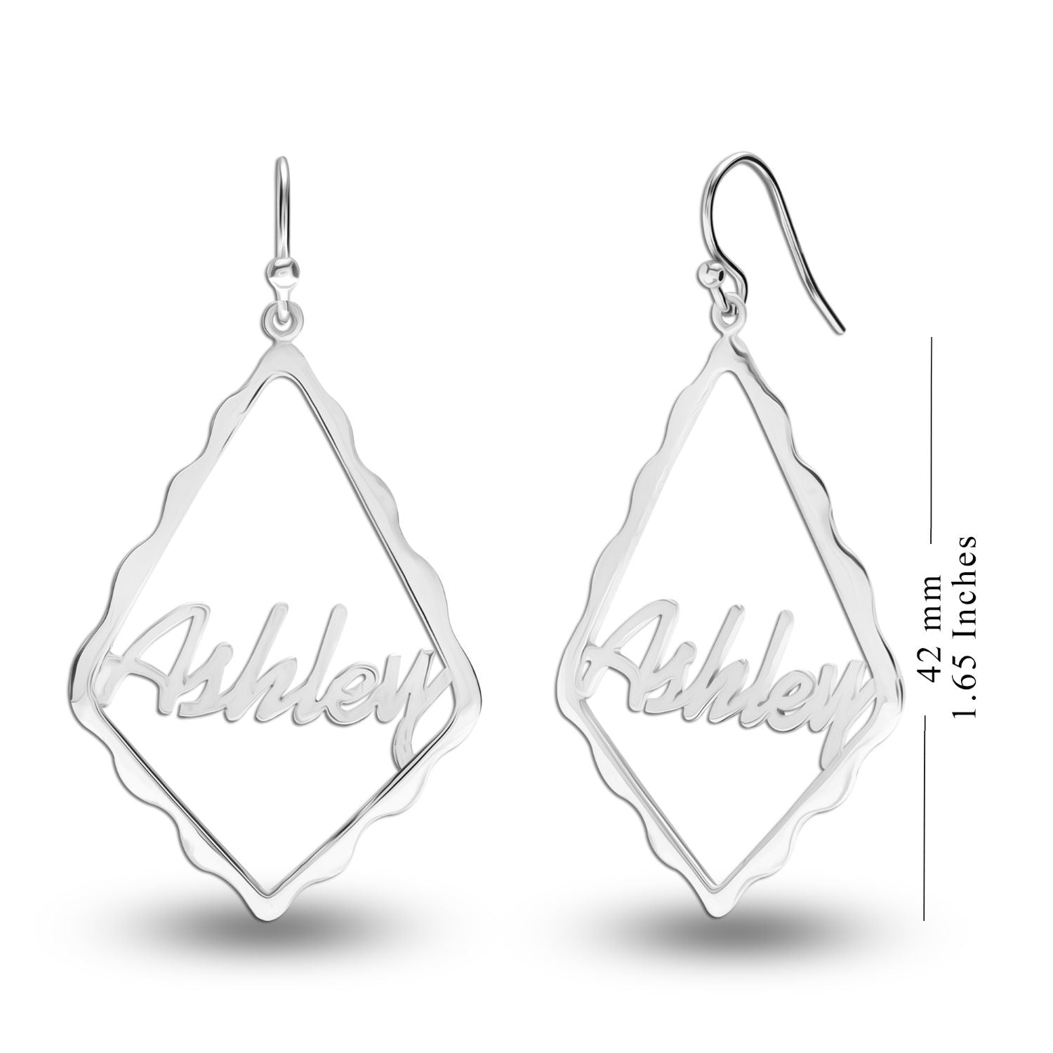 Personalised 925 Sterling Silver Name Rhombus Shape Earring for Teen Women