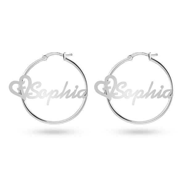 Personalised 925 Sterling Silver Heart Name ClickTop Hoop Earrings for Teen Women