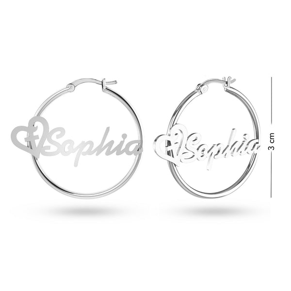 Personalised 925 Sterling Silver Heart Name ClickTop Hoop Earrings for Teen Women