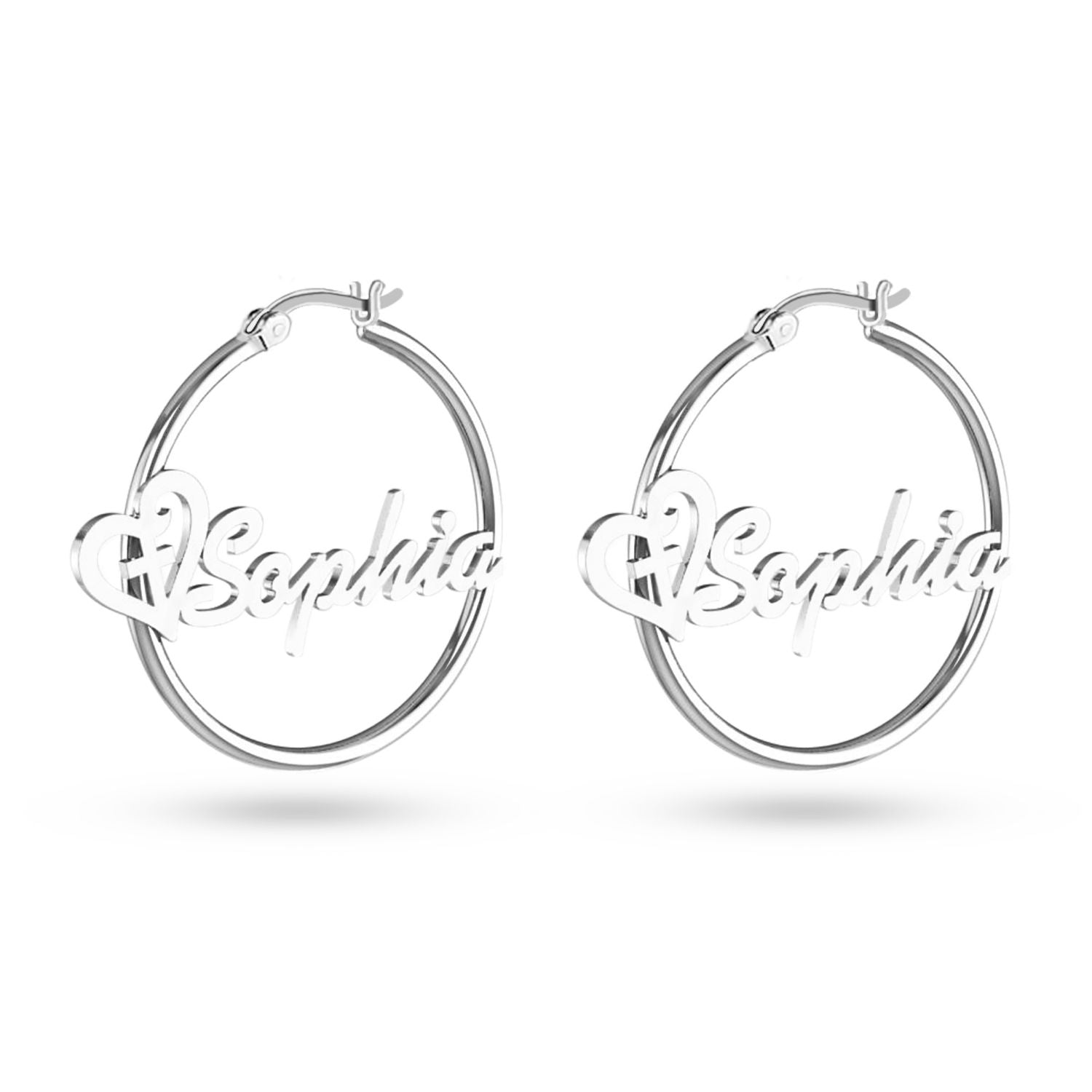 Personalised 925 Sterling Silver Heart Name ClickTop Hoop Earrings for Teen Women