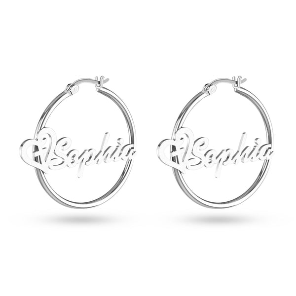 Personalised 925 Sterling Silver Heart Name ClickTop Hoop Earrings for Teen Women