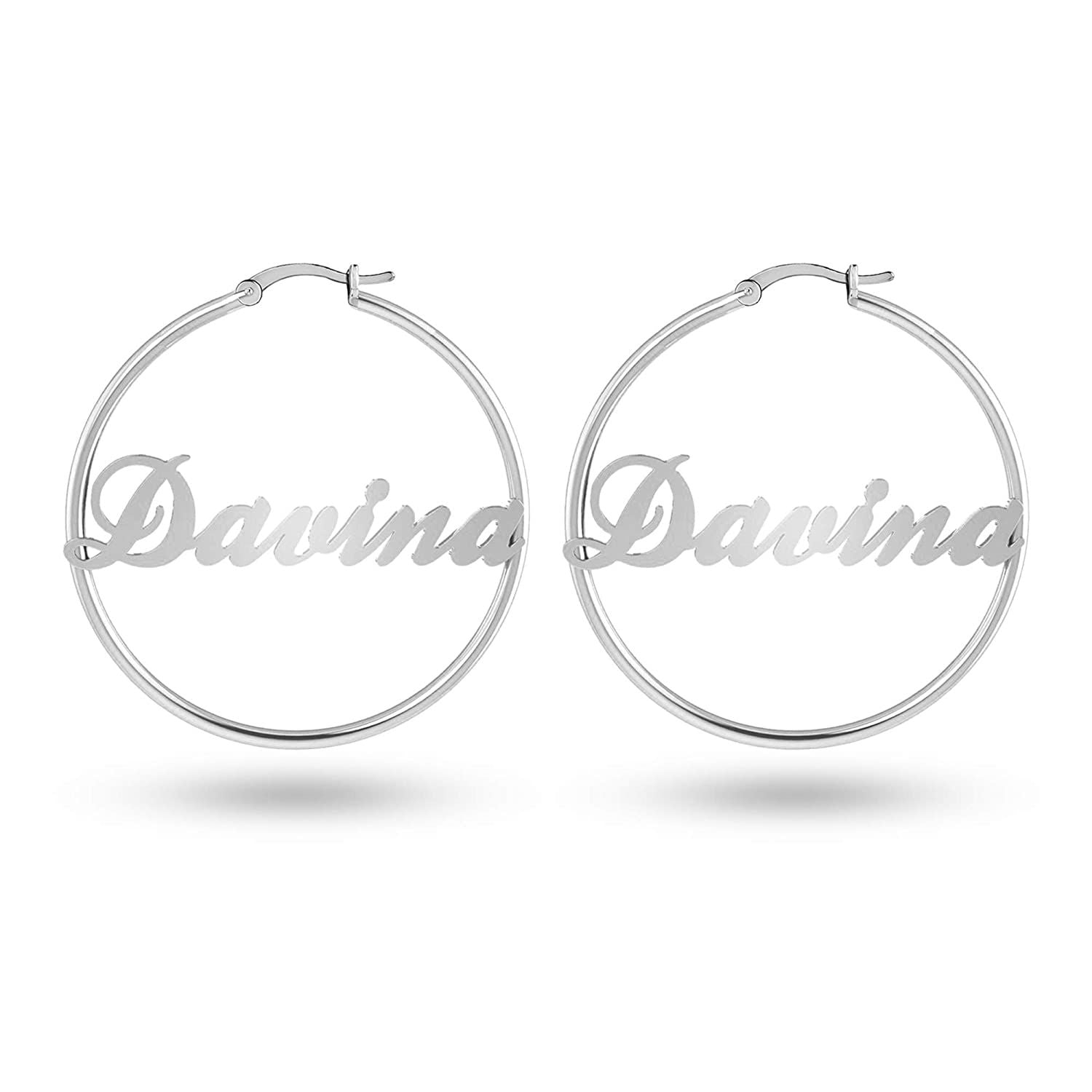 Personalised 925 Sterling Silver Name ClickTop Hoop Earrings for Teen Women