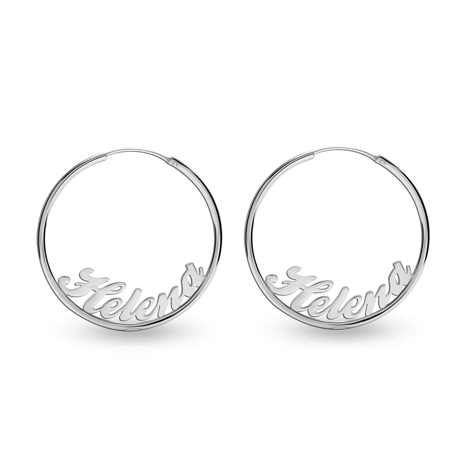 Personalised 925 Sterling Silver Name Endless Hoop Earrings for Teen Women