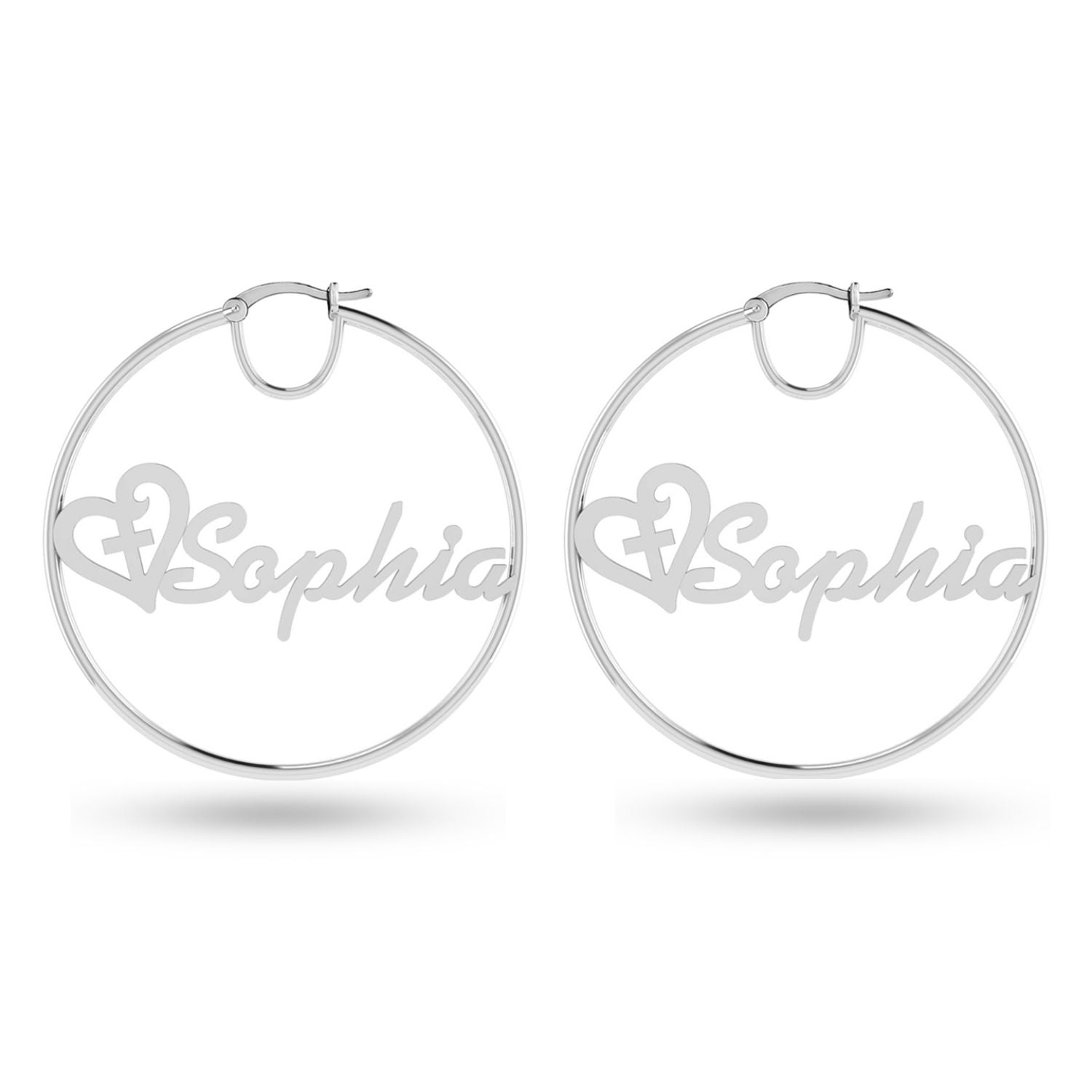 Personalised 925 Sterling Silver Heart Name BIG Hoop Earrings for Teen Women