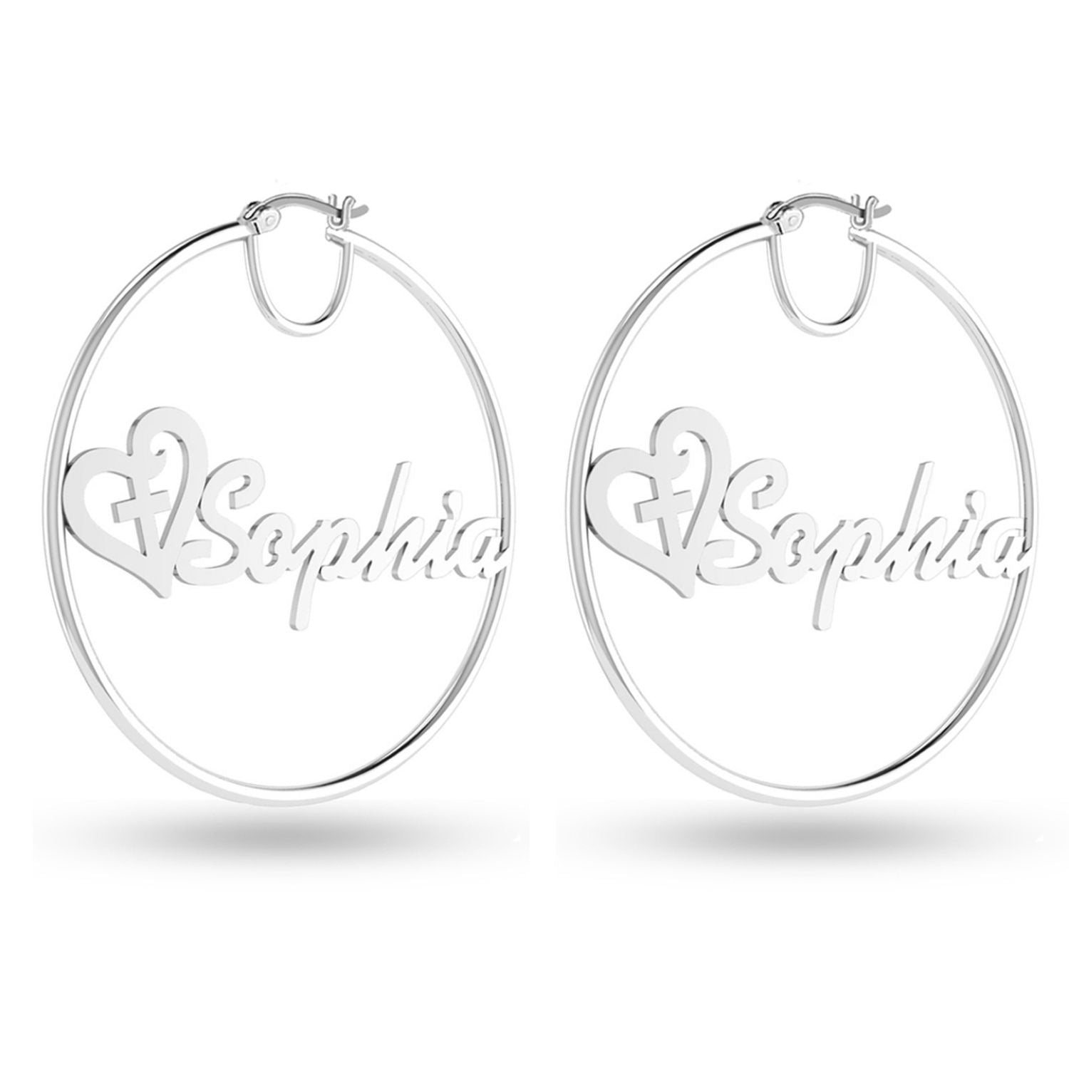 Personalised 925 Sterling Silver Heart Name BIG Hoop Earrings for Teen Women