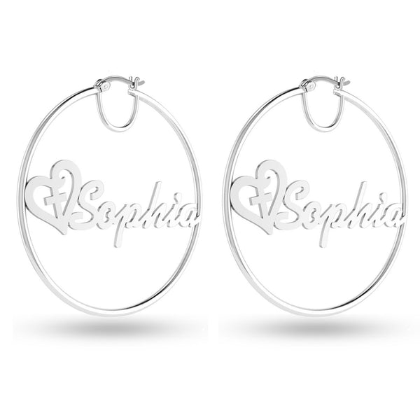 Personalised 925 Sterling Silver Heart Name BIG Hoop Earrings for Teen Women