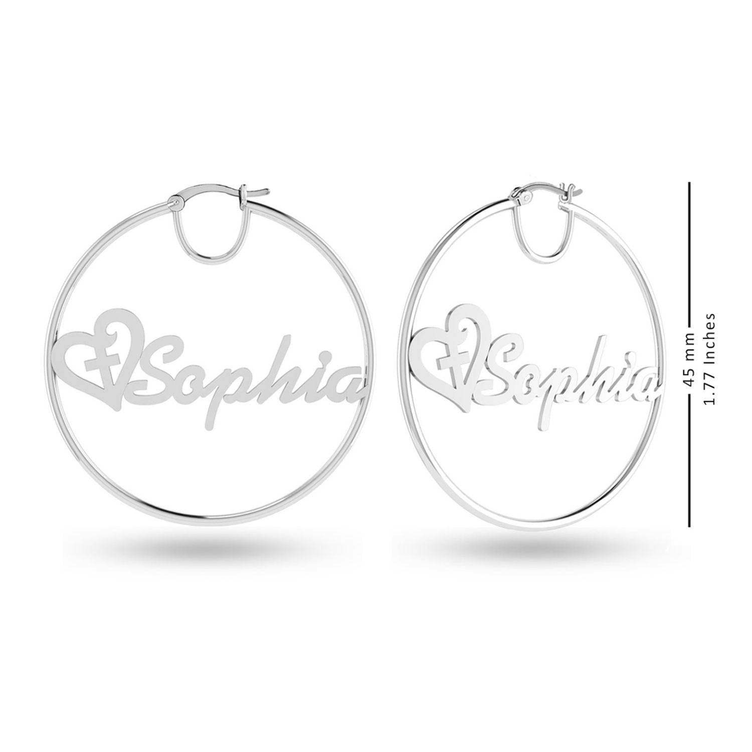 Personalised 925 Sterling Silver Heart Name BIG Hoop Earrings for Teen Women