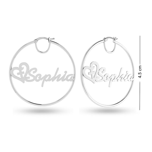 Personalised 925 Sterling Silver Heart Name BIG Hoop Earrings with Personalised Message BOX for Teen Women