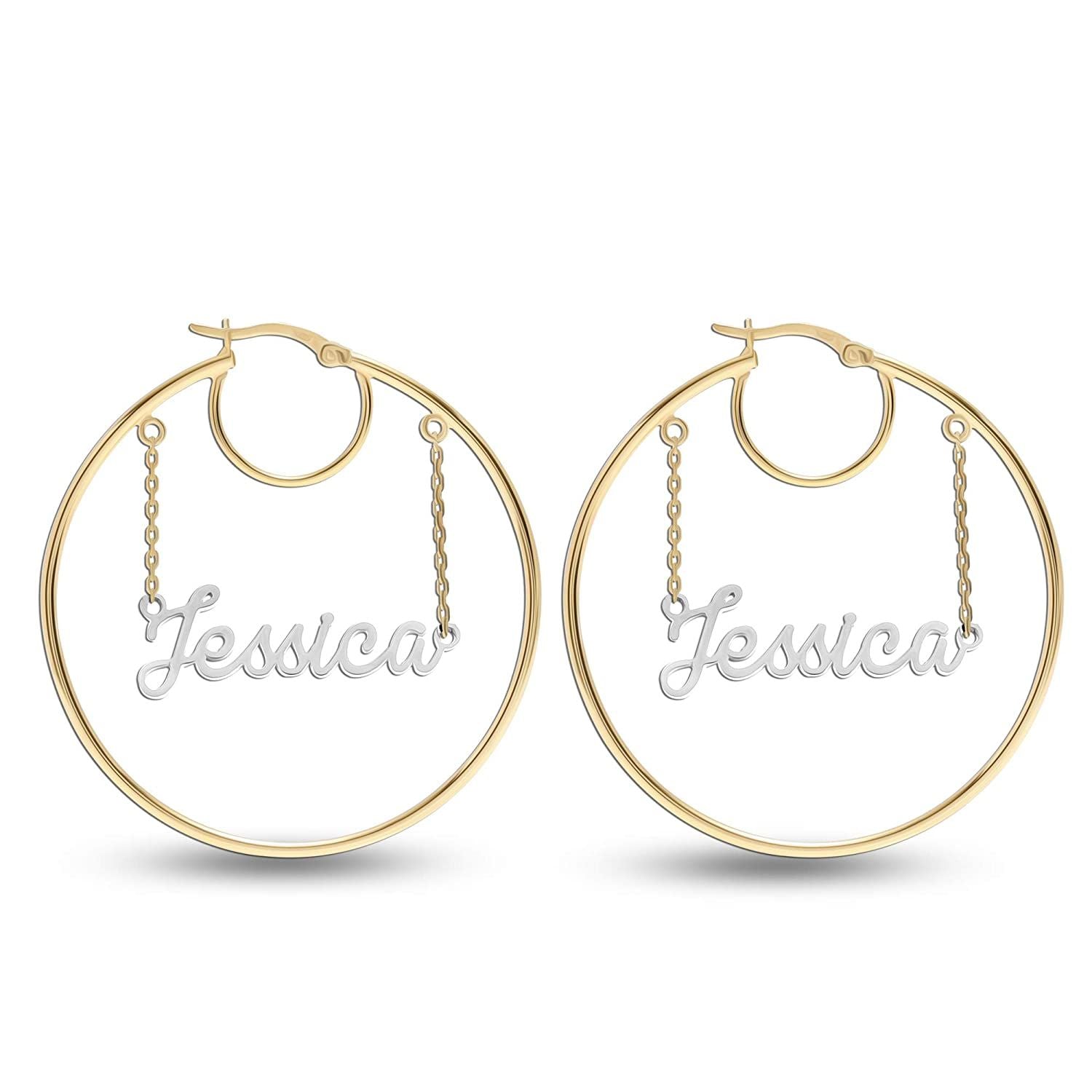 Personalised 925 Sterling Silver Click Top Hoop Name Earrings for Teen Women 60 MM