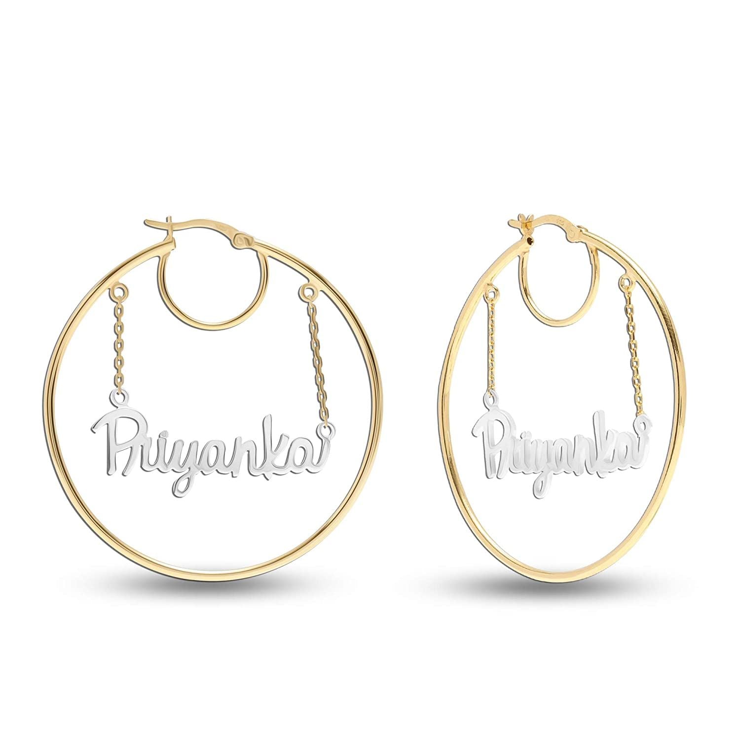 Personalised 925 Sterling Silver Click Top Hoop Name Earrings for Teen Women 60 MM