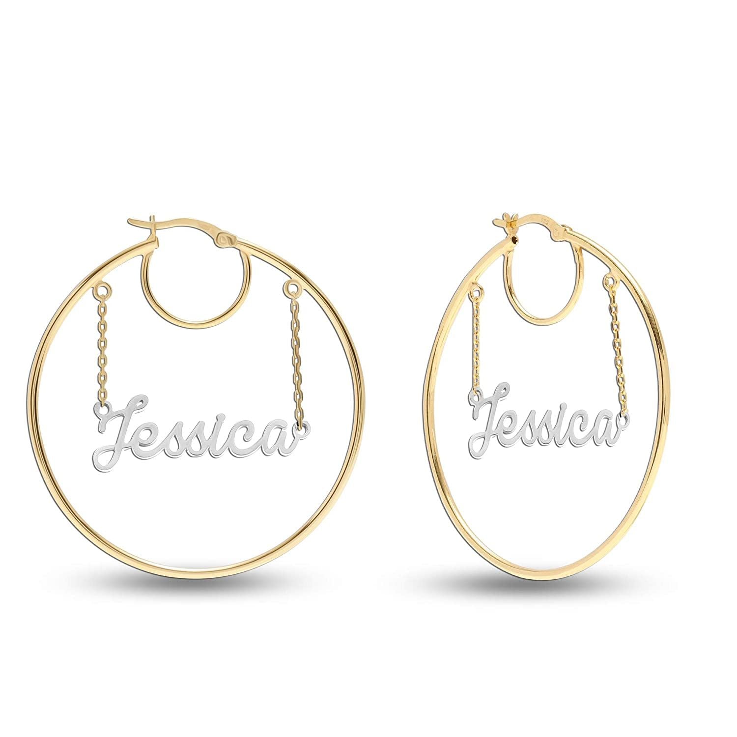 Personalised 925 Sterling Silver Click Top Hoop Name Earrings for Teen Women 60 MM