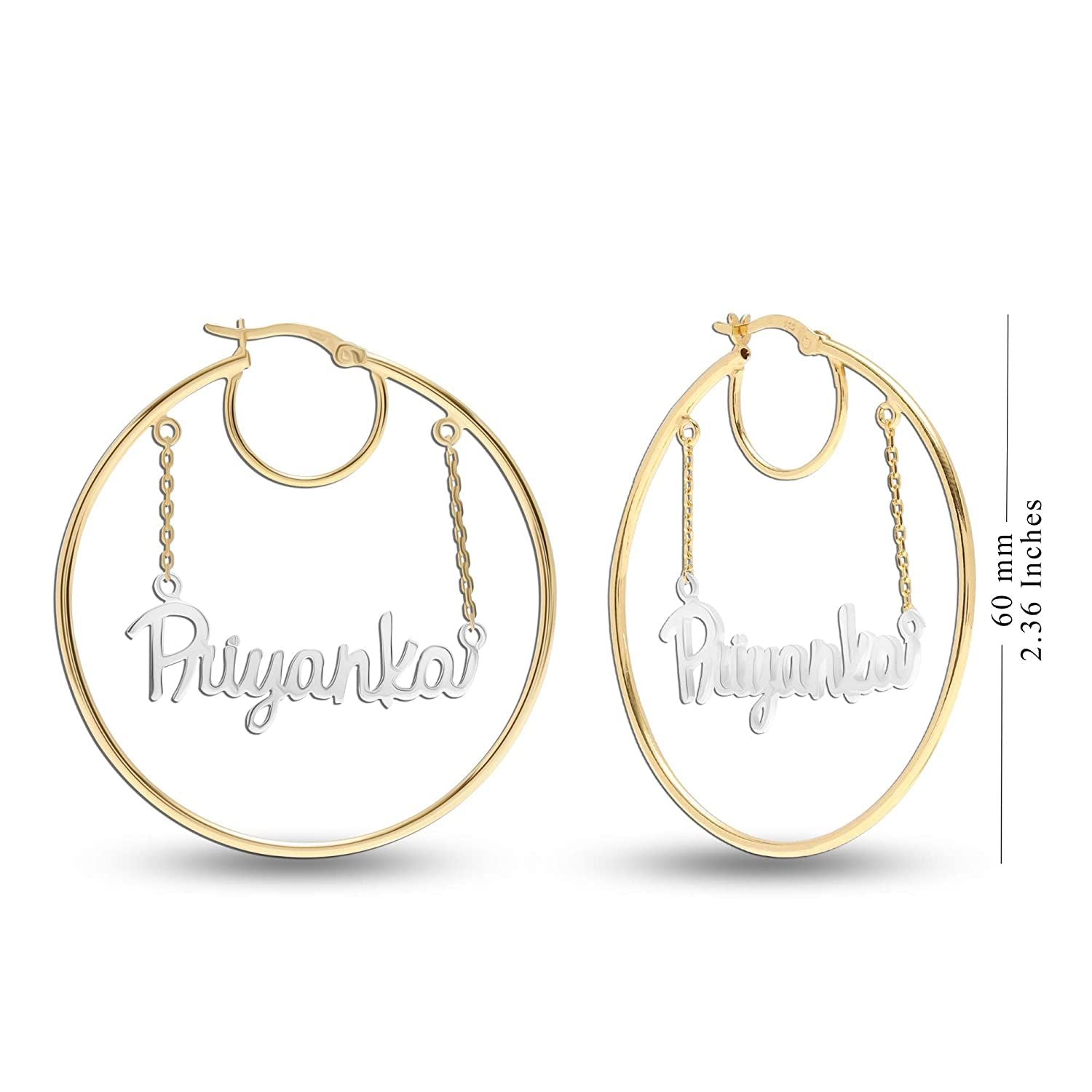 Personalised 925 Sterling Silver Click Top Hoop Name Earrings for Teen Women 60 MM