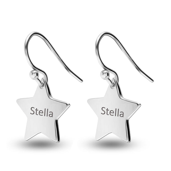 Personalised 925 Sterling Silver Engraved Name Star Earrings for Teen Women