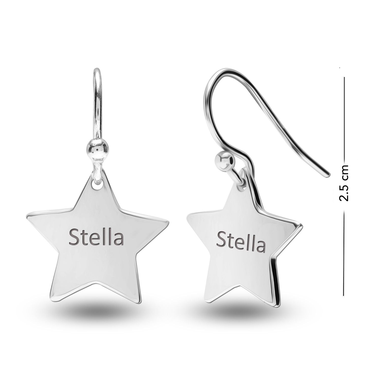 Personalised 925 Sterling Silver Engraved Name Star Earrings for Teen Women