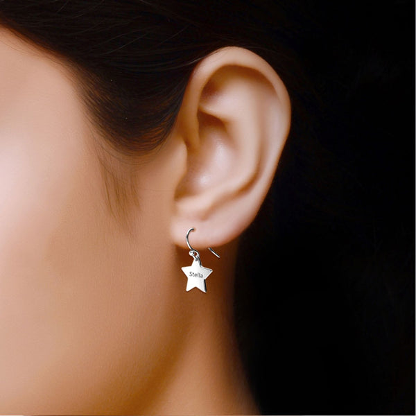 Personalised 925 Sterling Silver Engraved Name Star Earrings for Teen Women