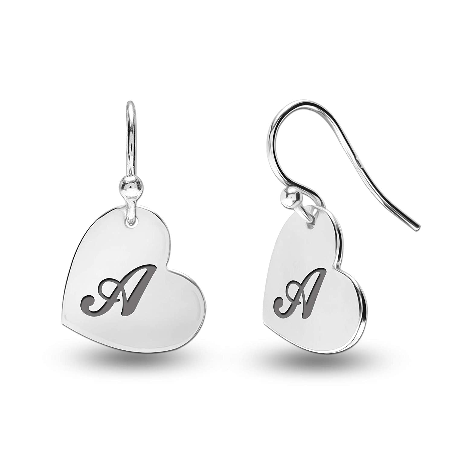 Personalised 925 Sterling Silver Heart Engraved Initial Earrings for Teen Women