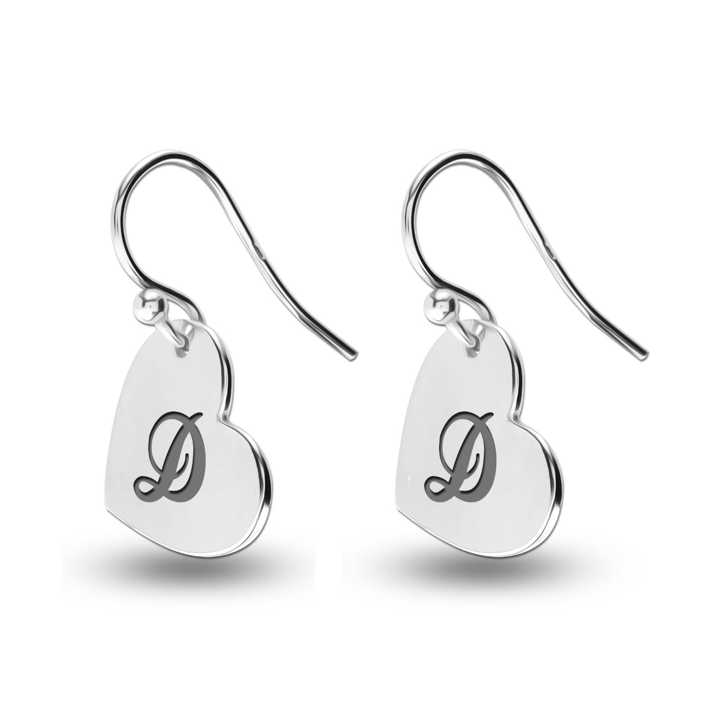 Personalised 925 Sterling Silver Heart Engraved Initial Earrings for Teen Women