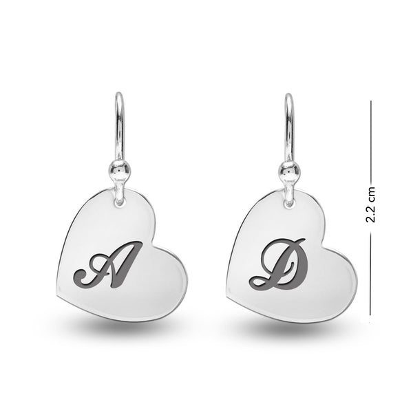 Personalised 925 Sterling Silver Heart Engraved Initial Earrings for Teen Women