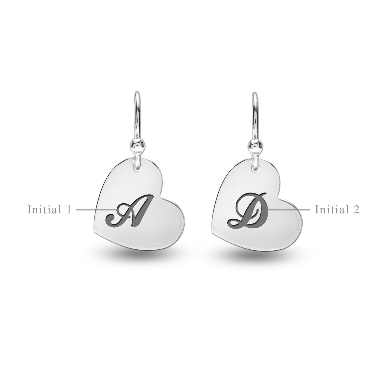 Personalised 925 Sterling Silver Heart Engraved Initial Earrings for Teen Women