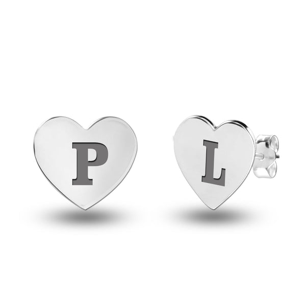 Personalised 925 Sterling Silver Initial Heart Stud Earrings with Personalised Message BOX for Teen Women