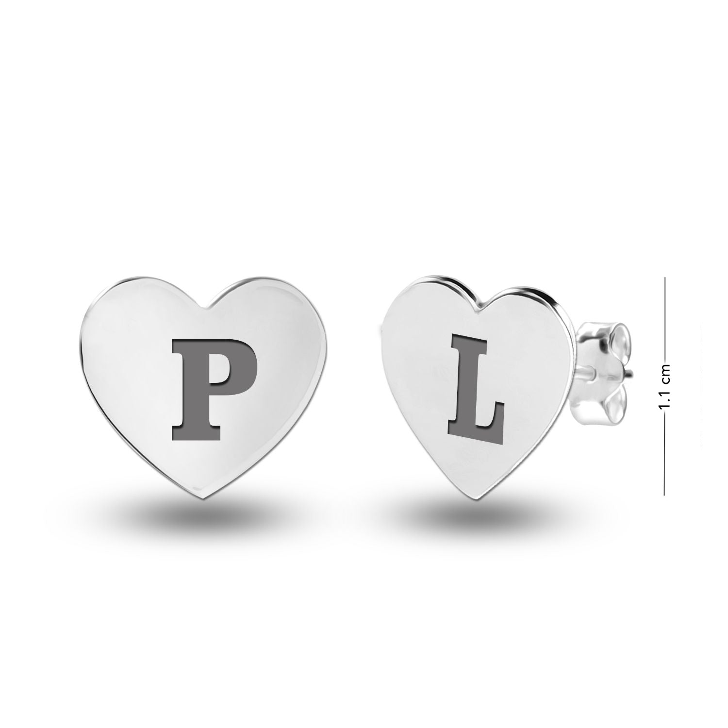 Personalised 925 Sterling Silver Initial Heart Stud Earrings with Personalised Message BOX for Teen Women