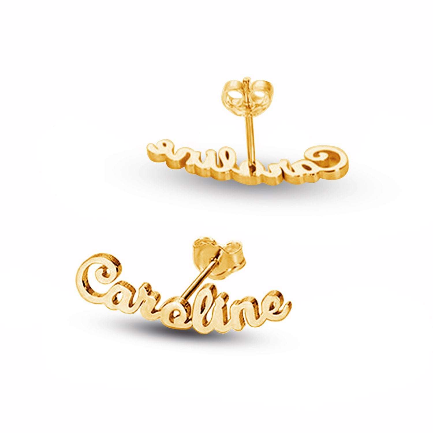 Personalised 925 Sterling Silver Gold Plated Name Stud Earrings for Teen Women