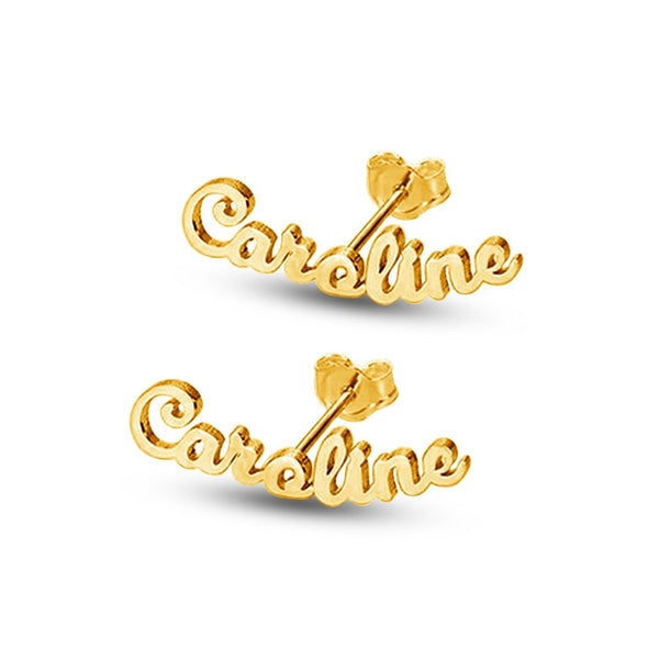 Personalised 925 Sterling Silver Gold Plated Name Stud Earrings for Teen Women